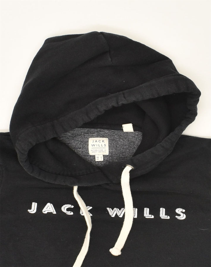 JACK WILLS Womens Graphic Hoodie Jumper UK 6 XS Black Cotton | Vintage Jack Wills | Thrift | Second-Hand Jack Wills | Used Clothing | Messina Hembry 