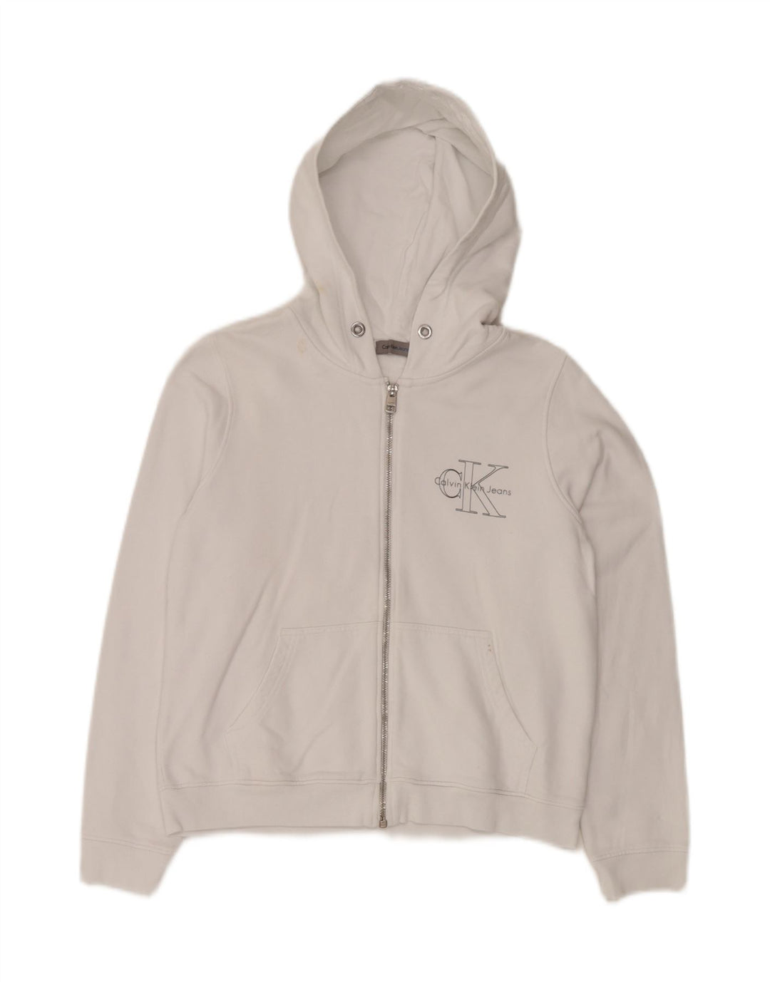 CALVIN KLEIN JEANS Женский свитер с капюшоном на молнии с графическим рисунком UK 10, маленький белый