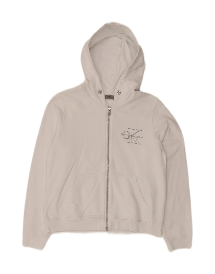 CALVIN KLEIN JEANS Женский свитер с капюшоном на молнии с графическим рисунком UK 10, маленький белый