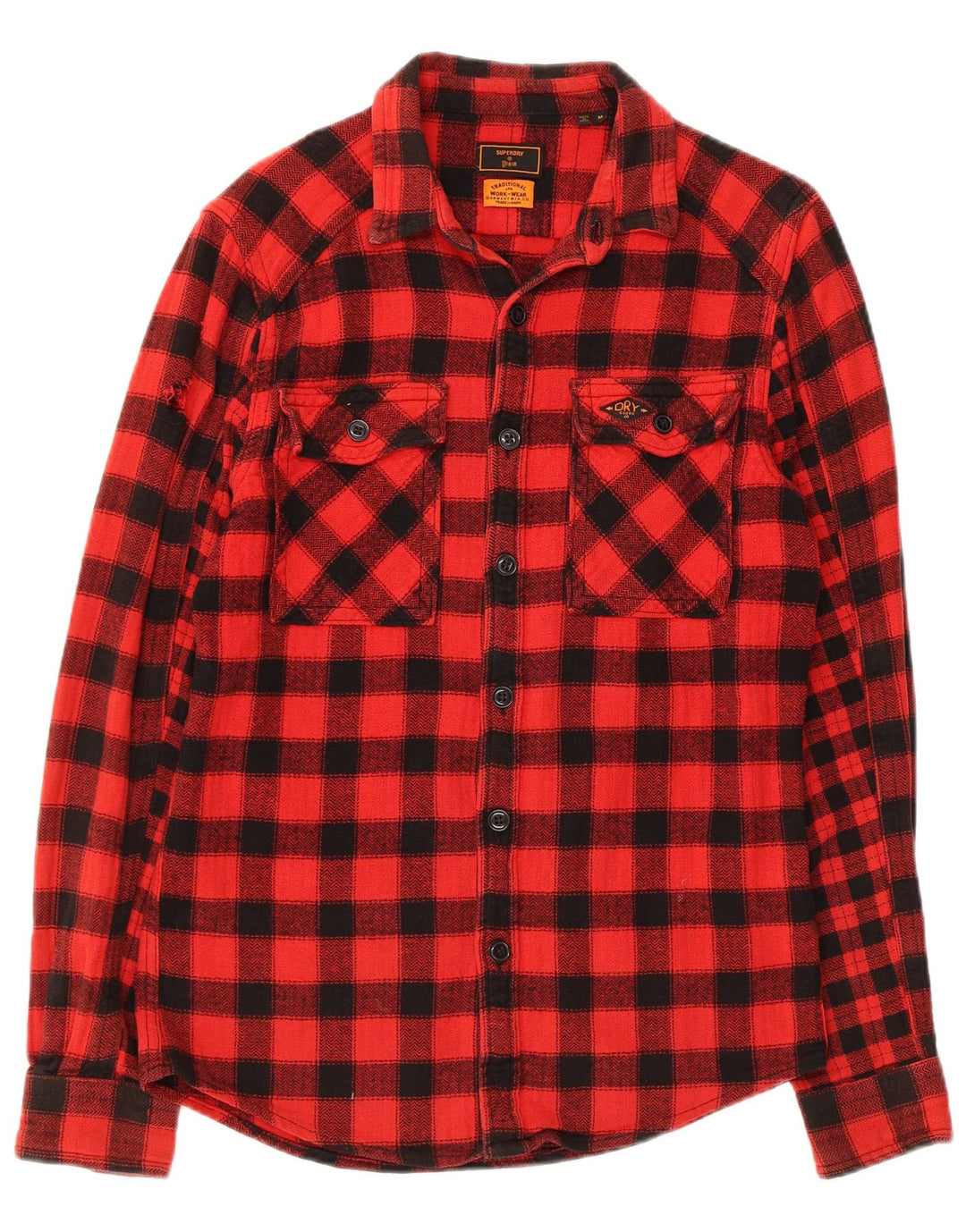 Superdry Мужская приталенная фланелевая рубашка Lumberjack среднего красного цвета в мелкую клетку из хлопка