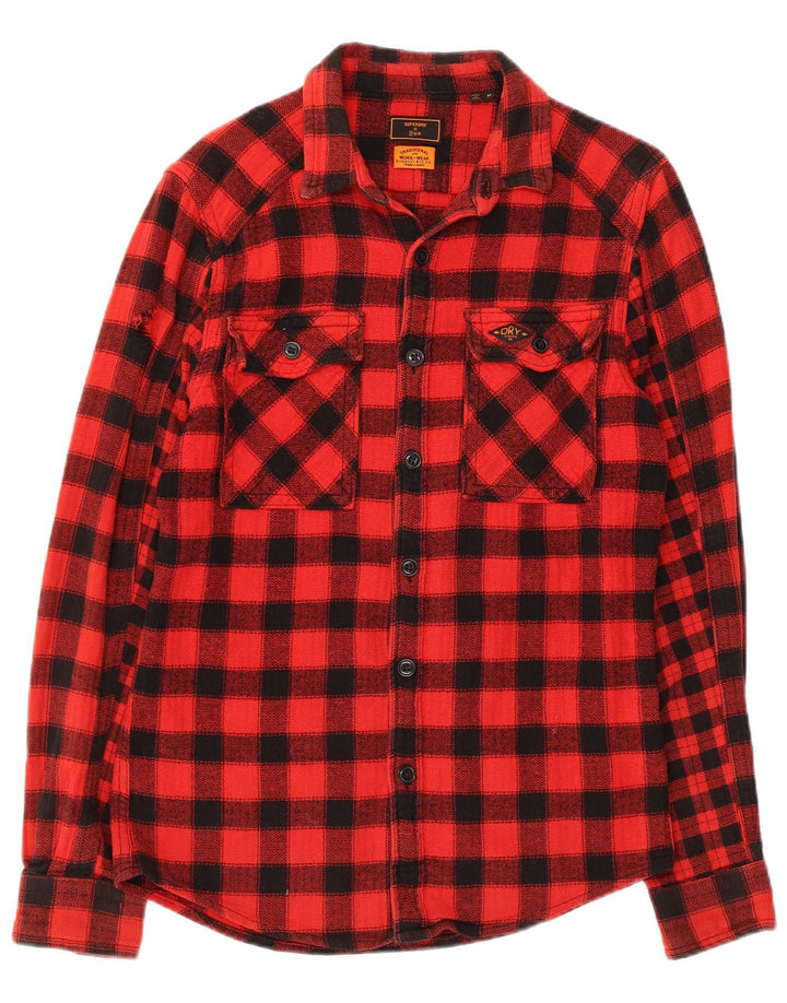 Superdry Мужская приталенная фланелевая рубашка Lumberjack среднего красного цвета в мелкую клетку из хлопка