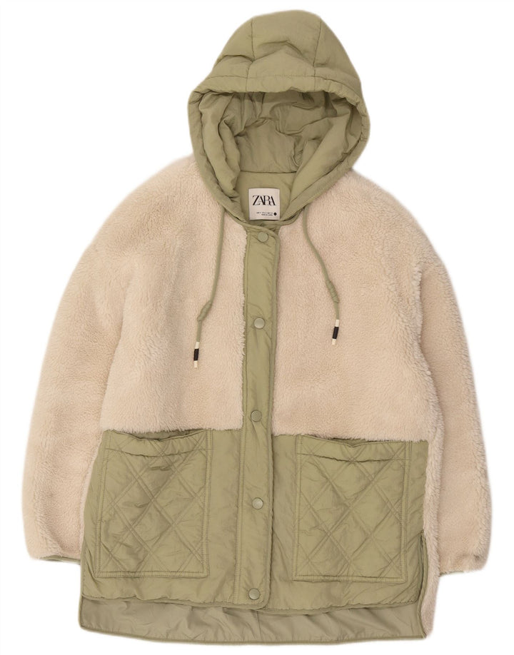 Женская ветровка оверсайз с капюшоном Zara UK 10, маленькая, белого цвета