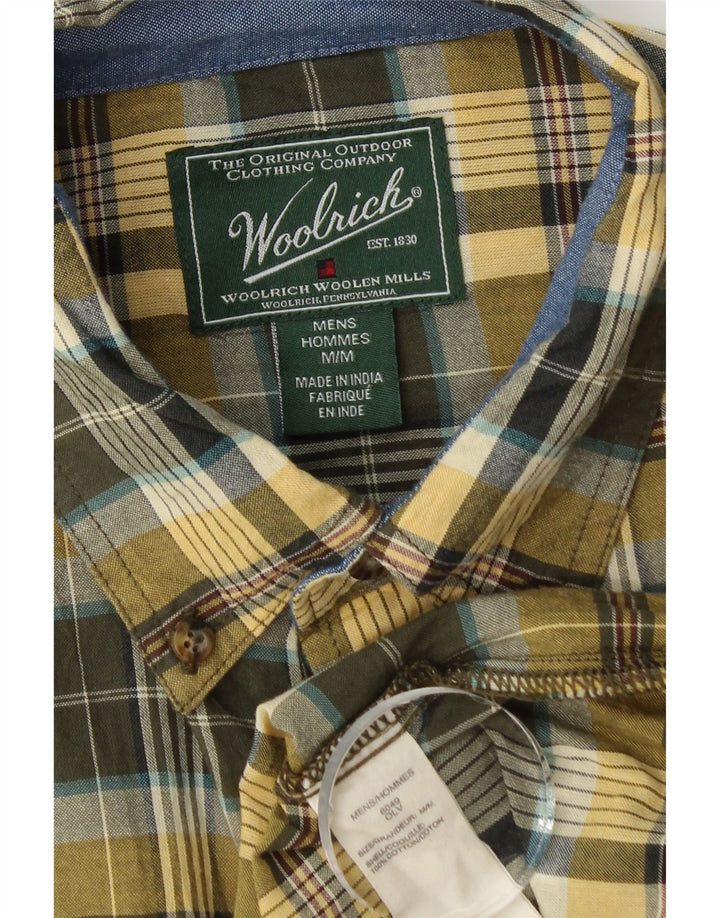 Мужская рубашка Woolrich с коротким рукавом, хлопковая клетка среднего цвета хаки