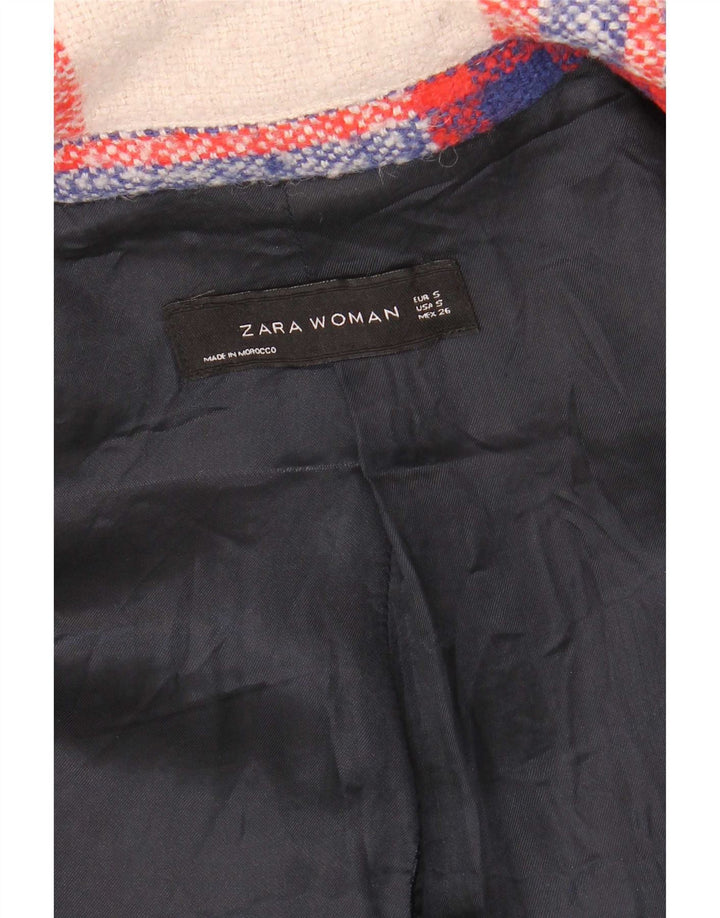 Женское открытое пальто Zara UK 10, маленькое разноцветное акриловое клетчатое пальто