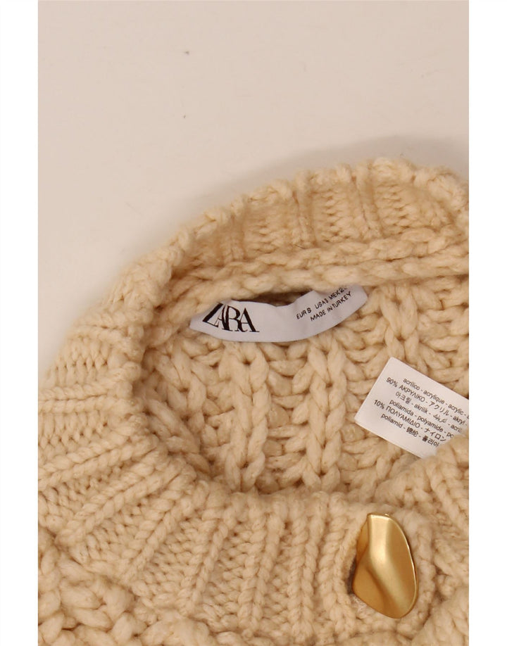 Женский укороченный кардиган оверсайз ZARA UK 10, маленький размер, бежевый акрил