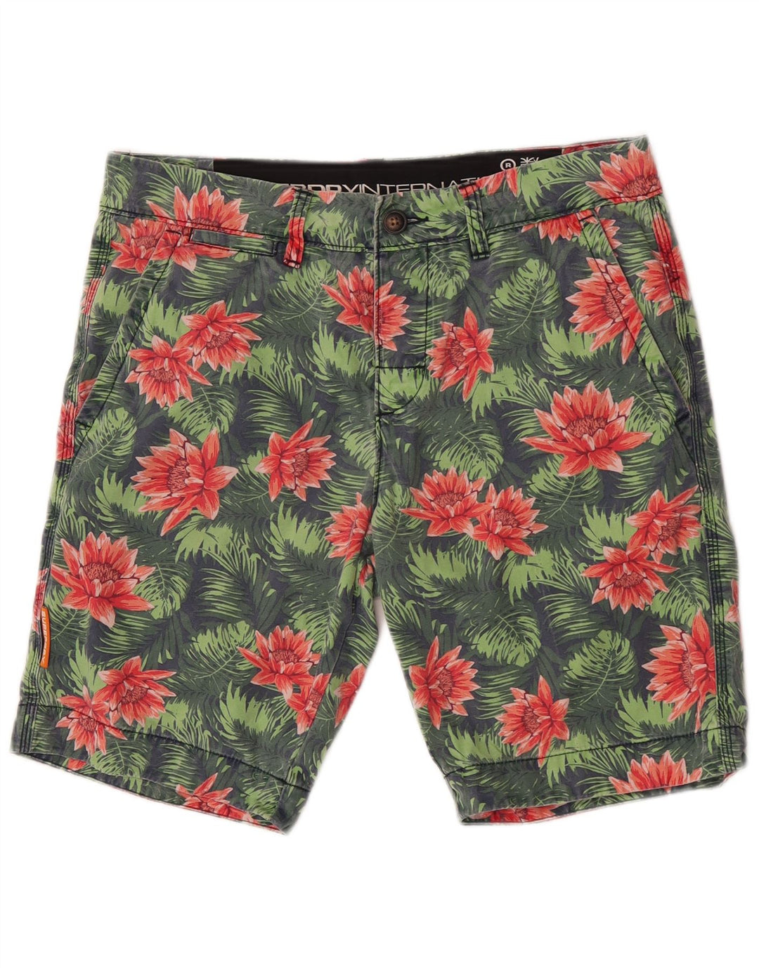 Мужские шорты чинос Superdry Medium W32, зеленый хлопок с цветочным принтом