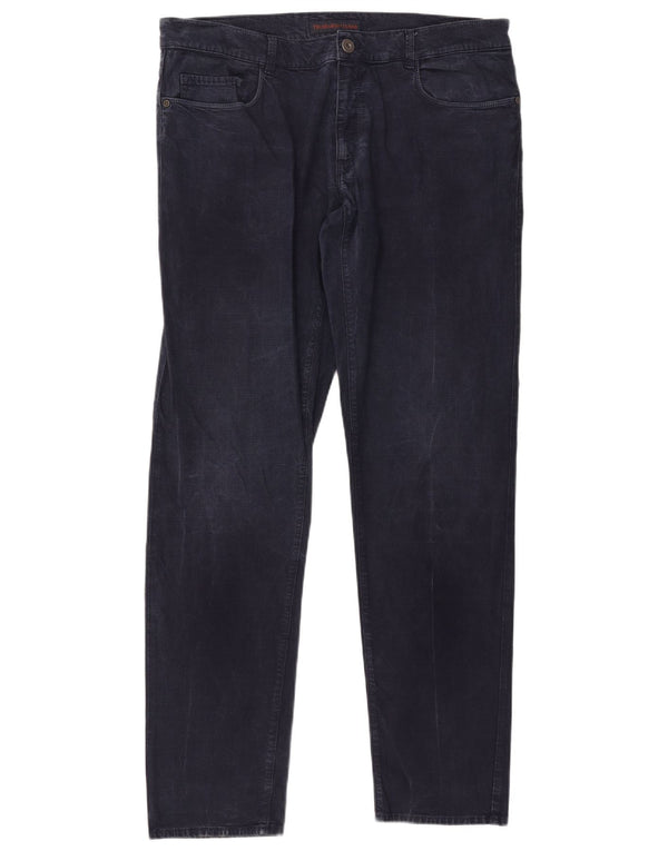 Мужские повседневные зауженные брюки Trussardi W38 L33 темно-синие с узором «гусиные лапки»