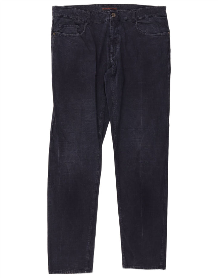 Мужские повседневные зауженные брюки Trussardi W38 L33 темно-синие с узором «гусиные лапки»