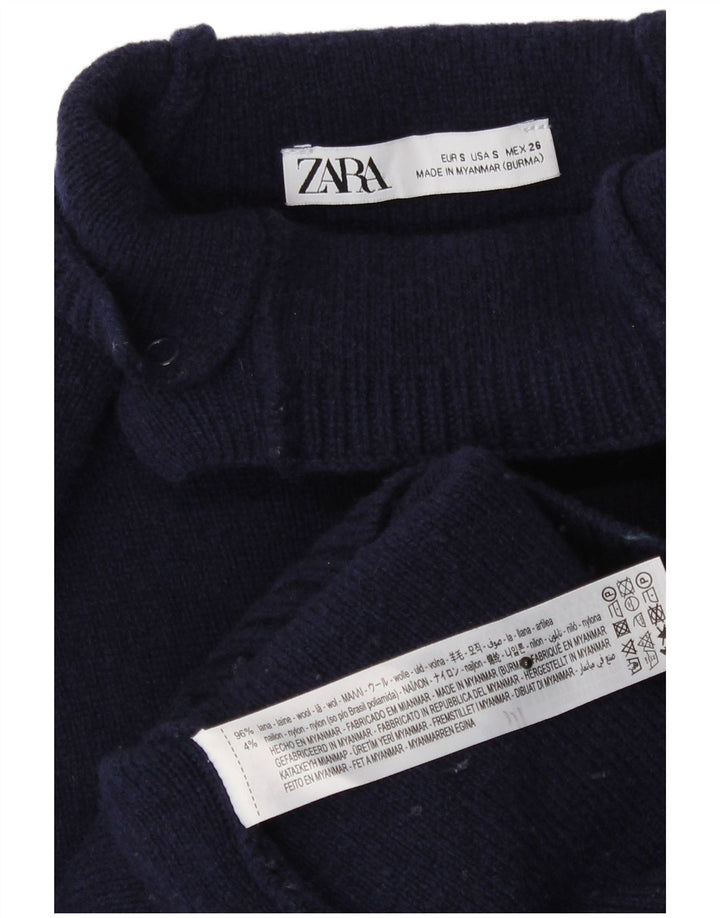 Женский свободный джемпер с высоким воротником Zara UK 10, маленький темно-синий шерстяной свитер