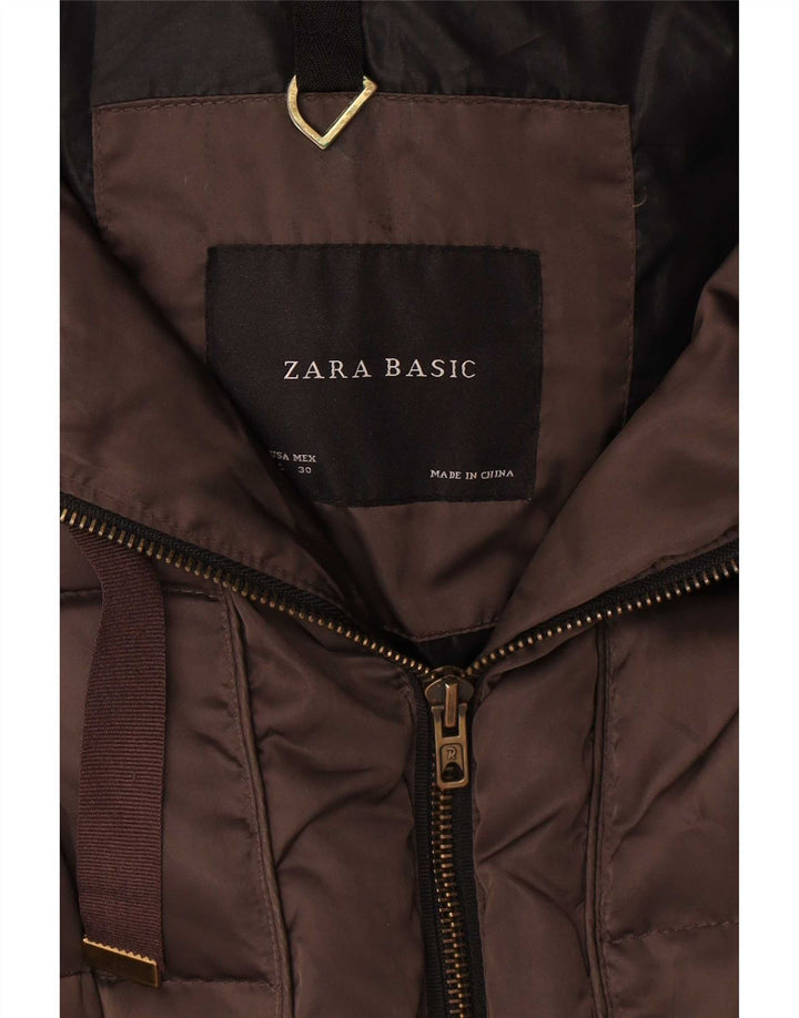 Женское стеганое пальто с капюшоном Zara UK 16, большой коричневый полиэстер