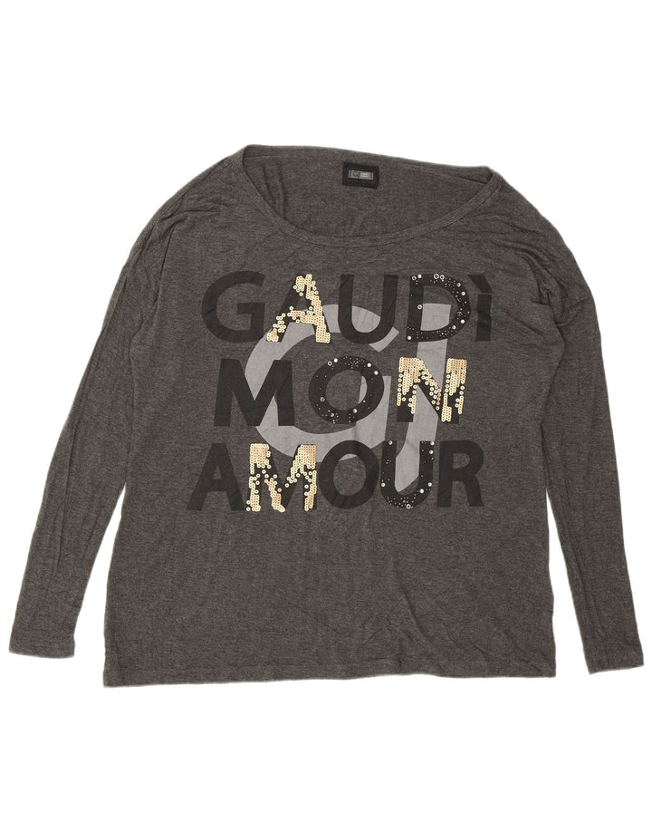 Gaudi Женский оверсайз-топ с графическим рисунком, длинный рукав, Великобритания, 10, маленький, серый, вискоза