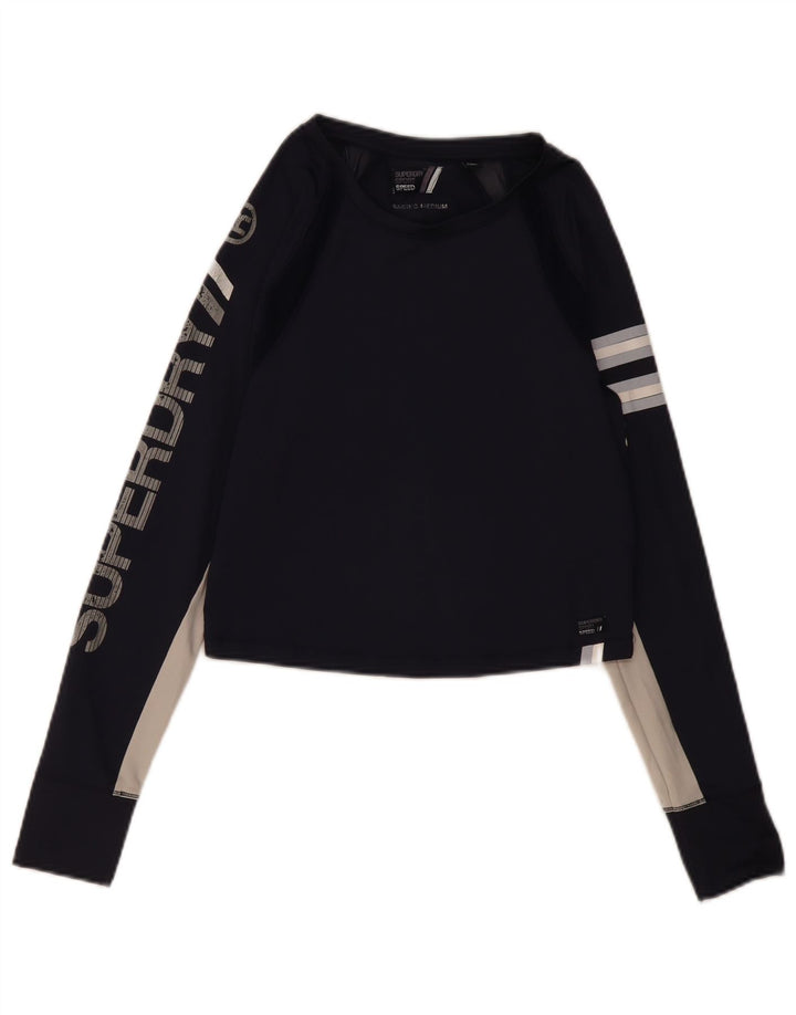 Женский топ с графическим рисунком Superdry UK 12, средний темно-синий с цветными блоками