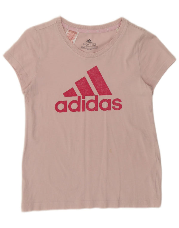 Футболка Adidas с обычным рисунком для девочек, 11–12 лет, розовая