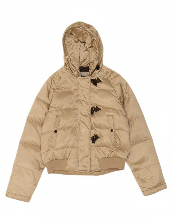 GEOX RESPIRA Womens Oversized Hooded Padded Jacket UK 10 Small Beige Vintage Geox Respira and Second-Hand Geox Respira from Messina Hembry 