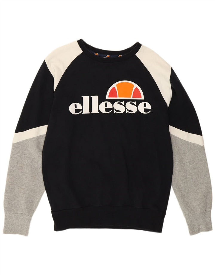 Женский свитер Ellesse с рисунком, Великобритания, 10, маленький, черный, с цветными блоками