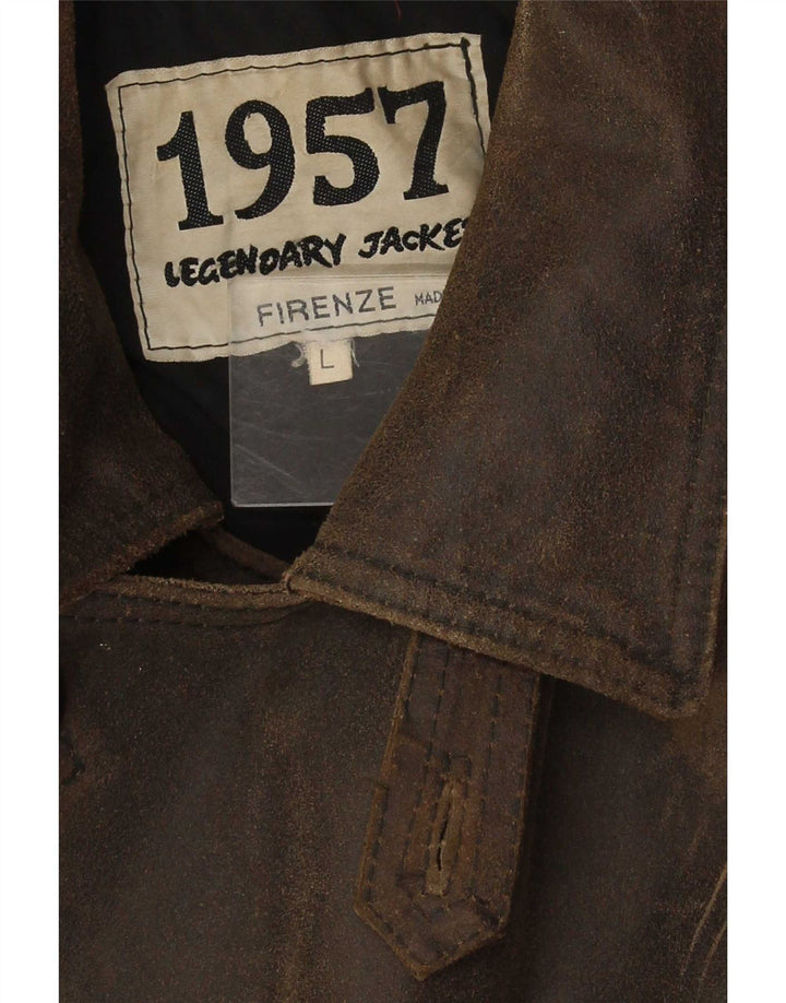 Legendary Jacket 1957 Мужское двубортное кожаное пальто UK 40, большое коричневое