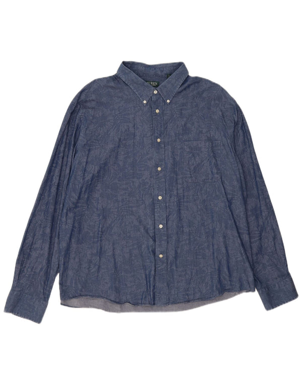 Мужская рубашка стандартного кроя Ralph Lauren 2XL темно-синяя с цветочным принтом из эластана