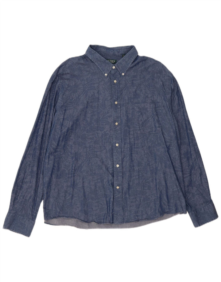 Мужская рубашка стандартного кроя Ralph Lauren 2XL темно-синяя с цветочным принтом из эластана