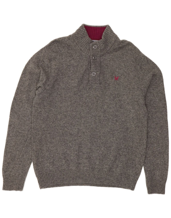 Crew Clothing Мужской джемпер на пуговицах, свитер XL, серая шерсть