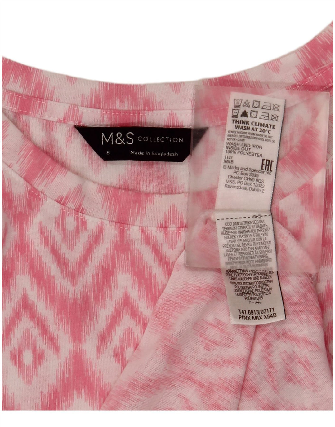Женская блузка без рукавов Marks & Spencer, Великобритания, 8, маленький розовый, полиэстер, икат