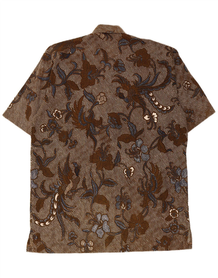 Винтажная мужская рубашка с коротким рукавом XL коричневая с цветочным принтом