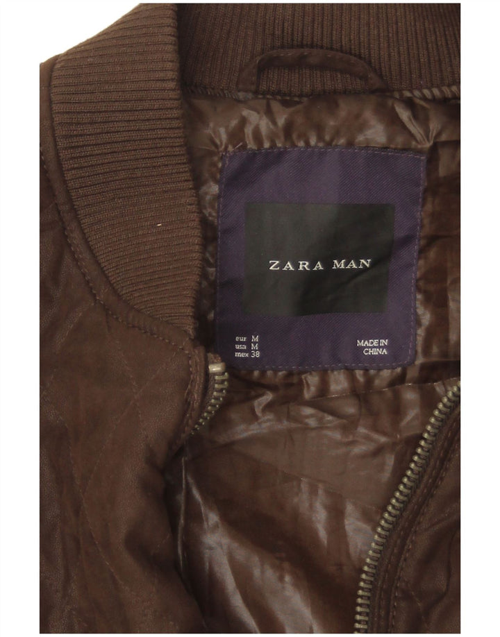 Мужская стеганая куртка-бомбер Zara UK 38, средний коричневый полиэстер