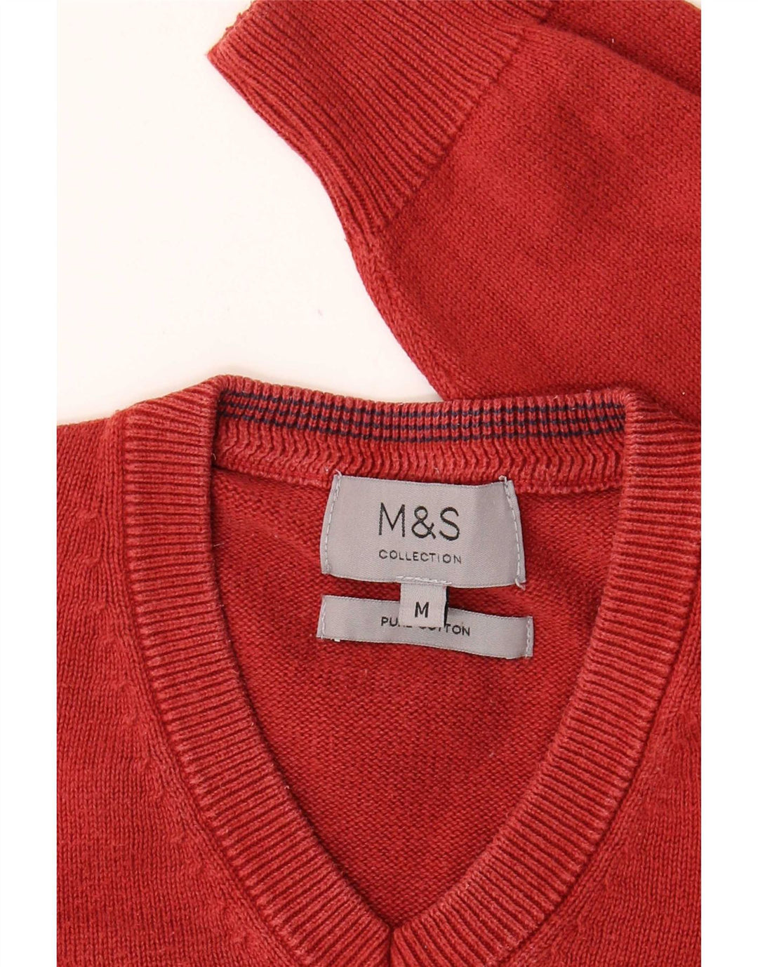 Мужской джемпер с v-образным вырезом Marks & Spencer, средний красный хлопковый свитер