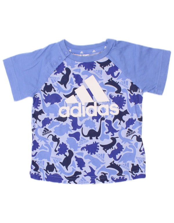 Футболка Adidas с графическим рисунком для мальчиков 9–12 месяцев, синяя, хлопковая с животным принтом