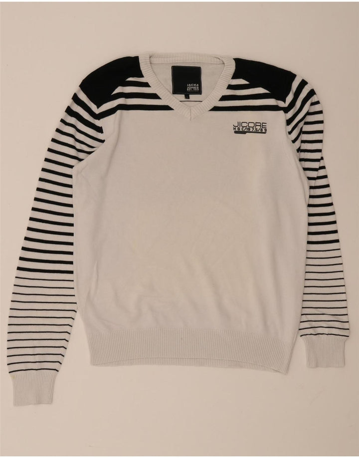 Мужской джемпер с v-образным вырезом Jack & Jones, большой белый цвет с цветными блоками