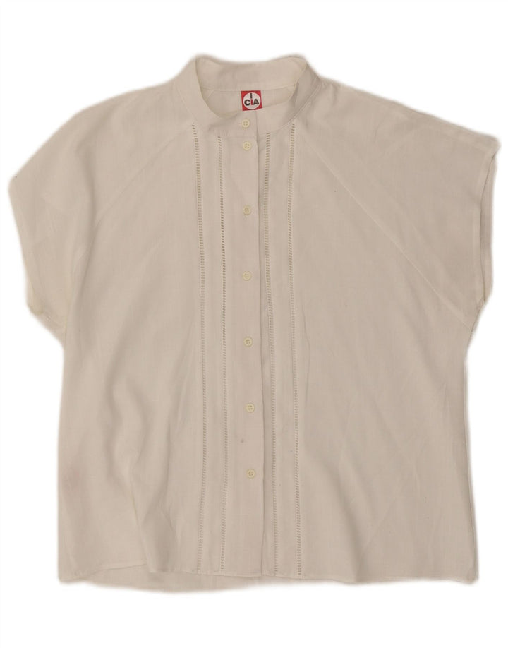 Винтажная женская блузка-рубашка без рукавов IT 46, большой белый полиэстер