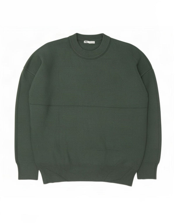 Zara Mens Crew Neck Jumper Sweater Medium Green Viscose