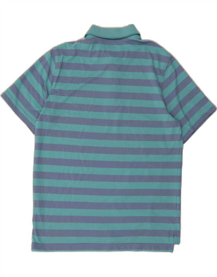 IZOD Mens Polo Shirt Medium Blue Striped Cotton Vintage Izod and Second-Hand Izod from Messina Hembry 