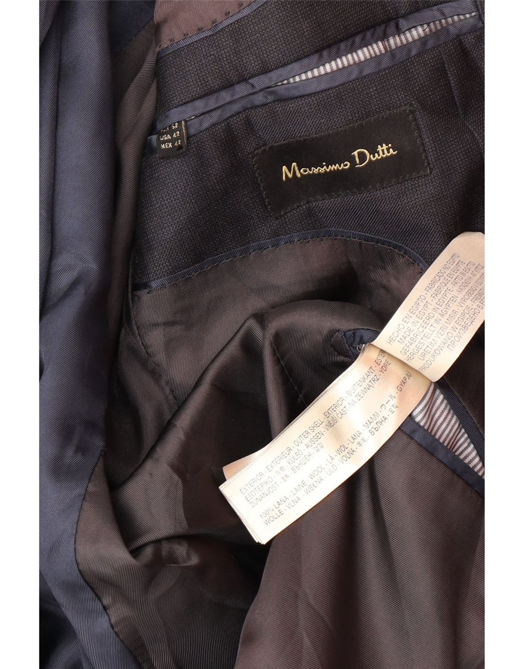 Мужской пиджак на 2 пуговицах MASSIMO DUTTI EU 52, большой темно-синий, шерстяной