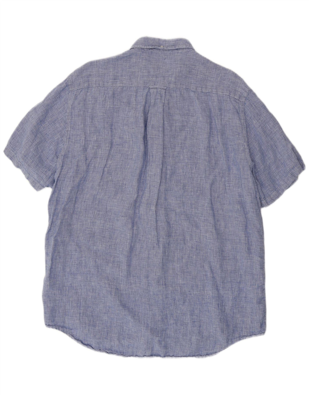 Мужская рубашка GANT с коротким рукавом, размер 45/46, 2XL, синяя, льняная с узором «гусиные лапки»