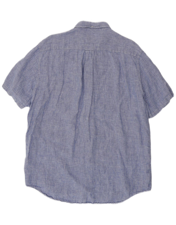 Мужская рубашка GANT с коротким рукавом, размер 45/46, 2XL, синяя, льняная с узором «гусиные лапки»