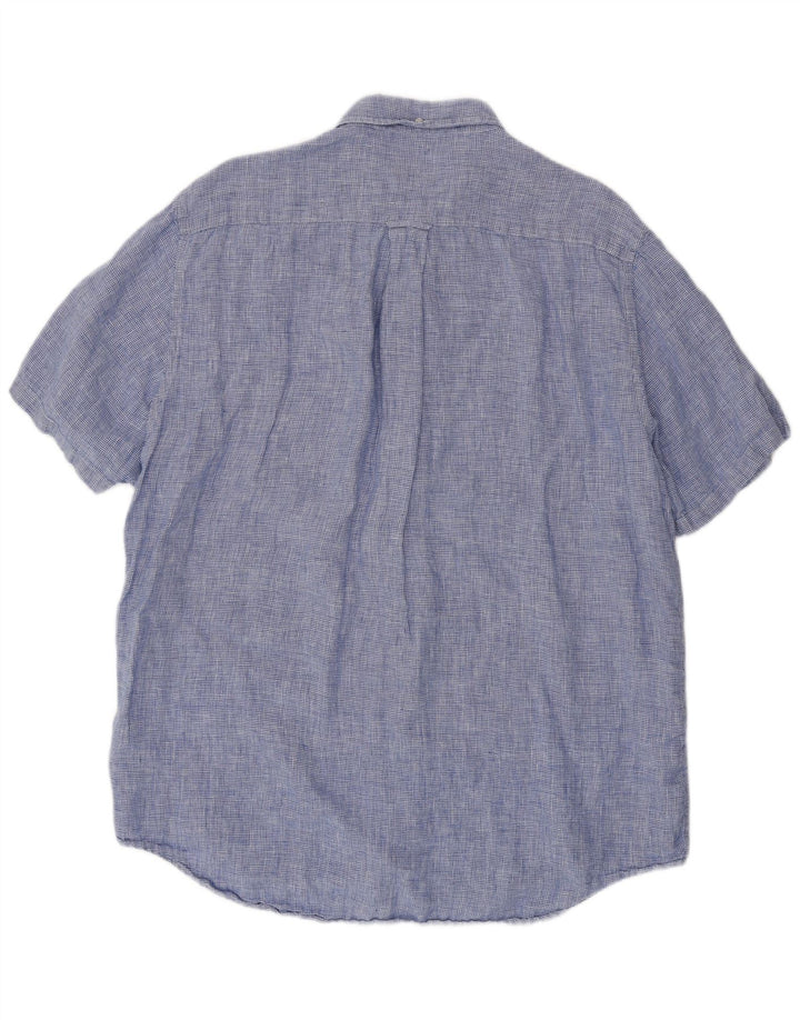 Мужская рубашка GANT с коротким рукавом, размер 45/46, 2XL, синяя, льняная с узором «гусиные лапки»