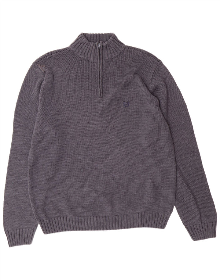 CHAPS Mens Zip Neck Jumper Sweater Large Grey Cotton