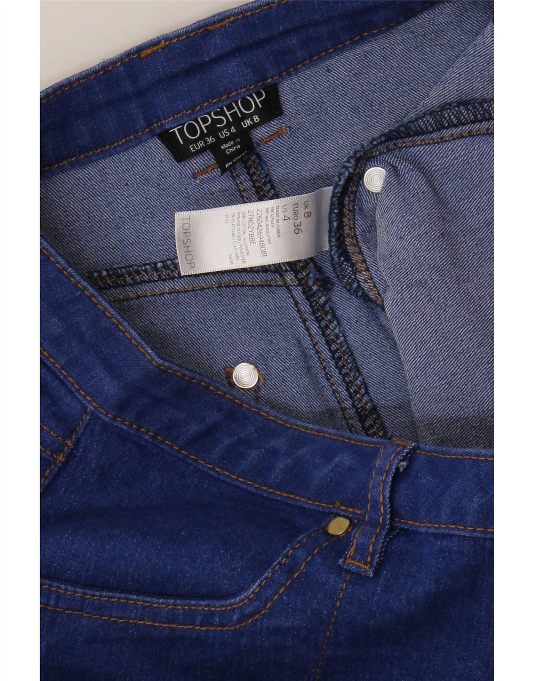 Женская мини-юбка джинсовая Topshop UK 8, маленькая W26, синяя, полиэстер
