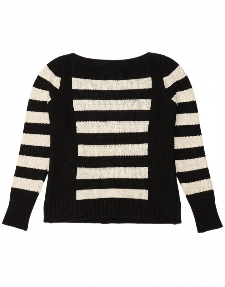 CALVIN KLEIN Womens Boat Neck Jumper Sweater UK 10 Small Black Striped