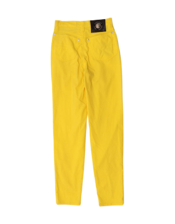 Versace Womens Slim Casual Trousers W26 L27 Yellow Cotton