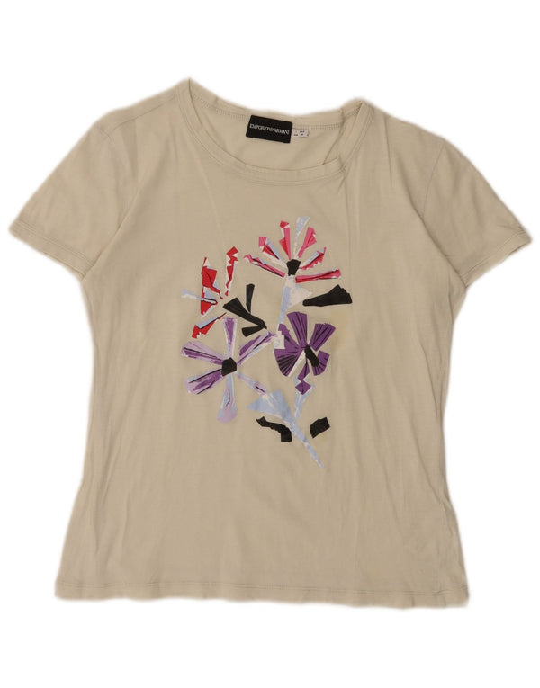 Женская футболка с рисунком Emporio Armani Top IT 44 Medium Off White Cotton