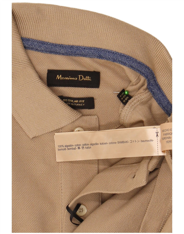 Мужская рубашка поло Massimo Dutti среднего размера, хлопковая, бежевого цвета