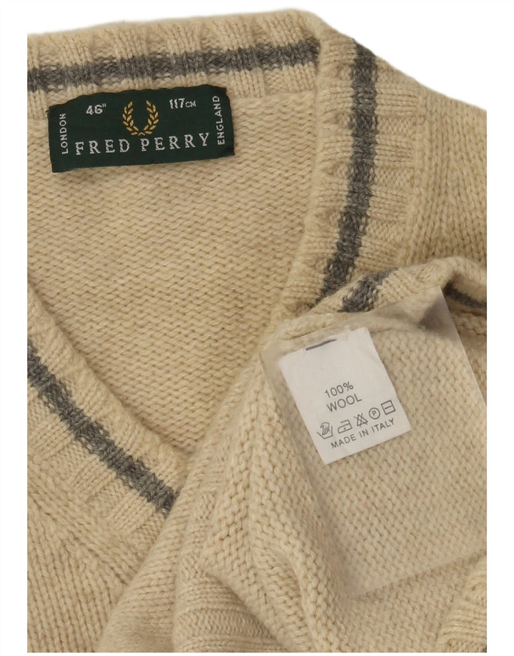 Мужской джемпер с v-образным вырезом Fred Perry, большой бежевый шерстяной свитер