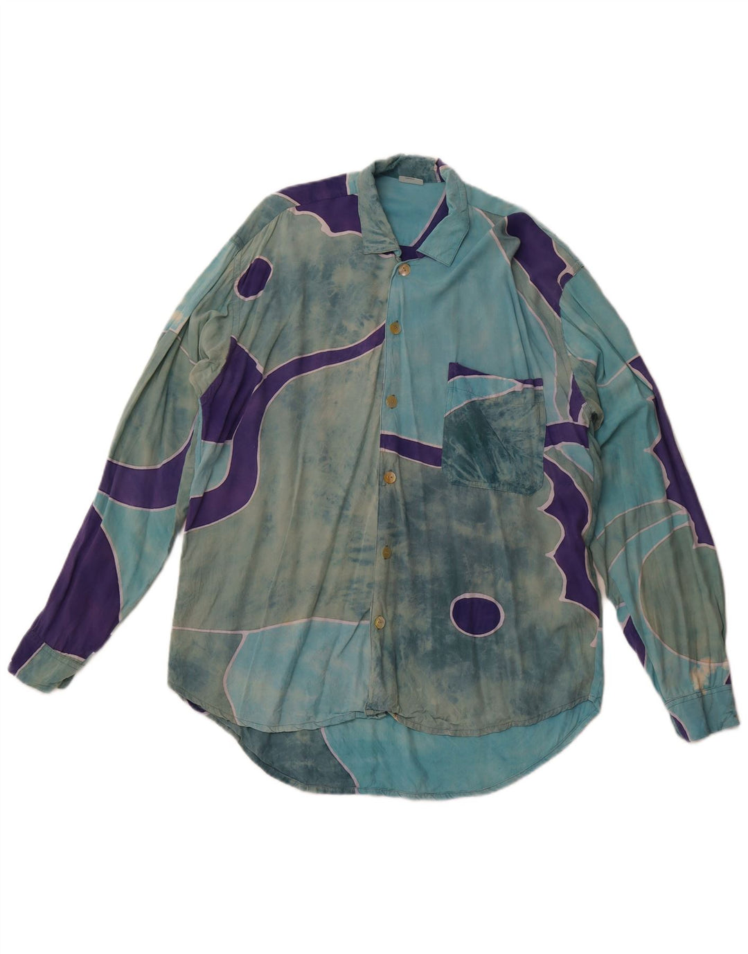 VINTAGE Мужская рубашка с абстрактным узором XL, синяя вискоза