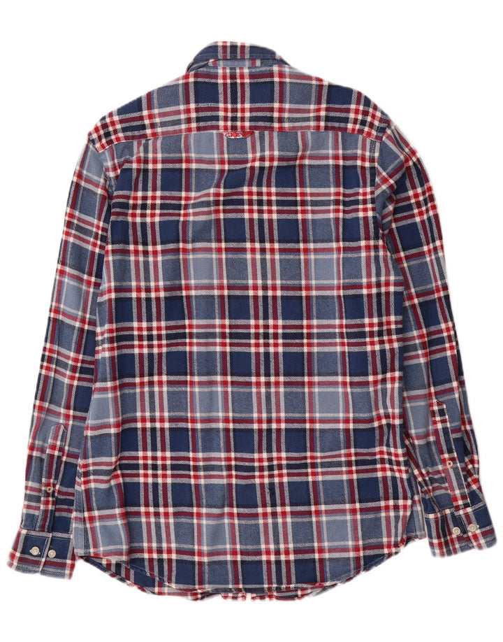 Crew Clothing Мужская фланелевая рубашка по индивидуальному заказу, средний синий клетчатый хлопок