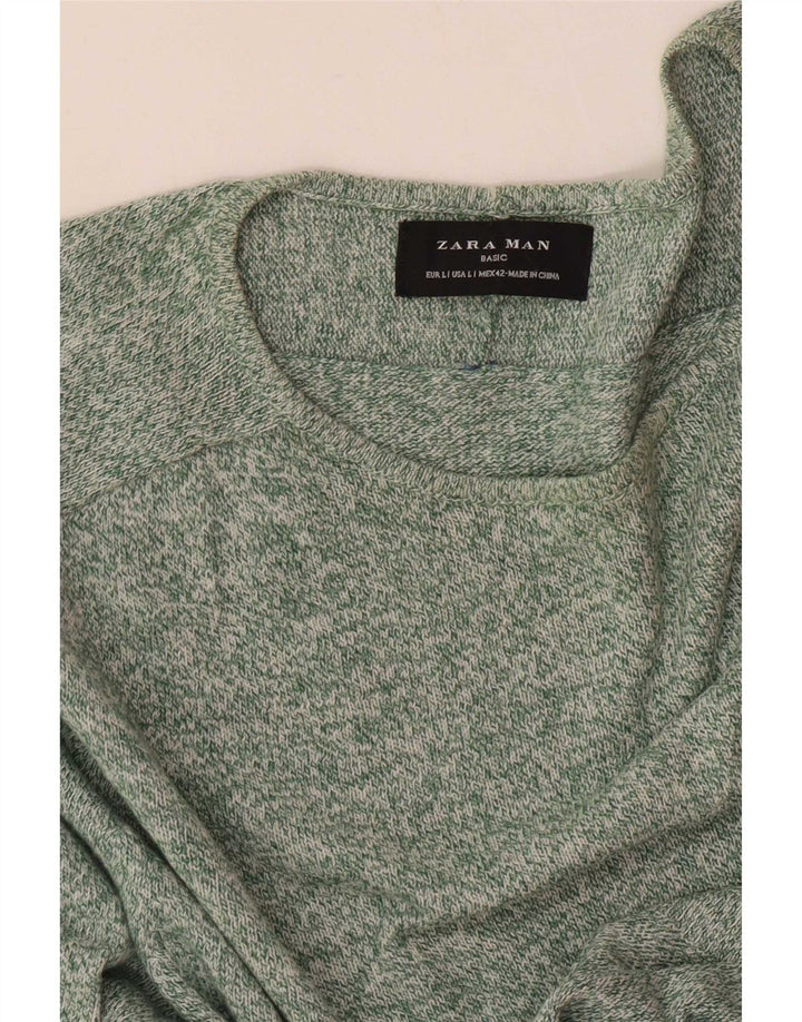 Мужской джемпер с вырезом лодочкой Zara, большой зеленый в крапинку