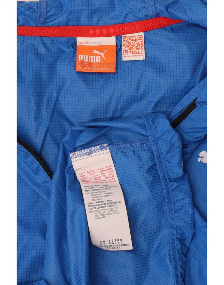 Мужская дождевик с капюшоном Puma UK 42 XL, синяя клетка в клетку, нейлон