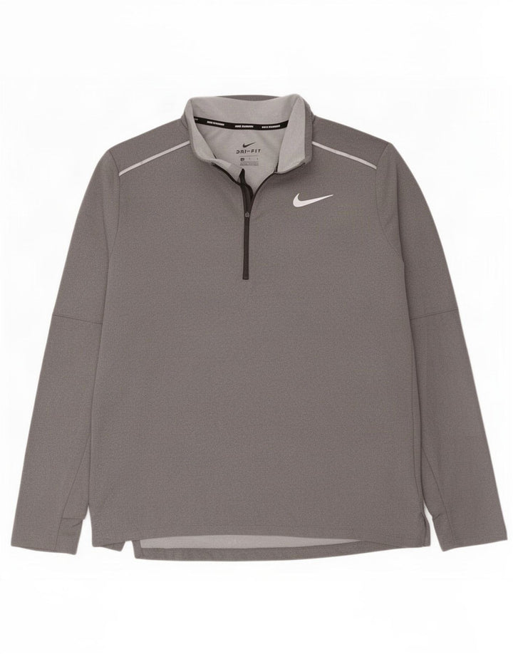 Мужской пуловер с воротником на молнии Nike Dri Fit, большой серый полиэстер