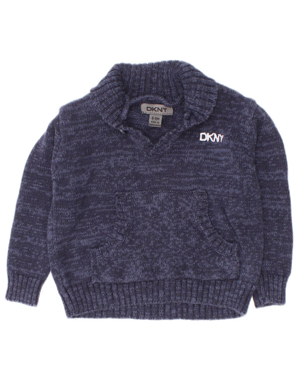 Dkny Baby Boys Shawl Neck Jumper Sweater 6-9 Months Navy Blue Flecked