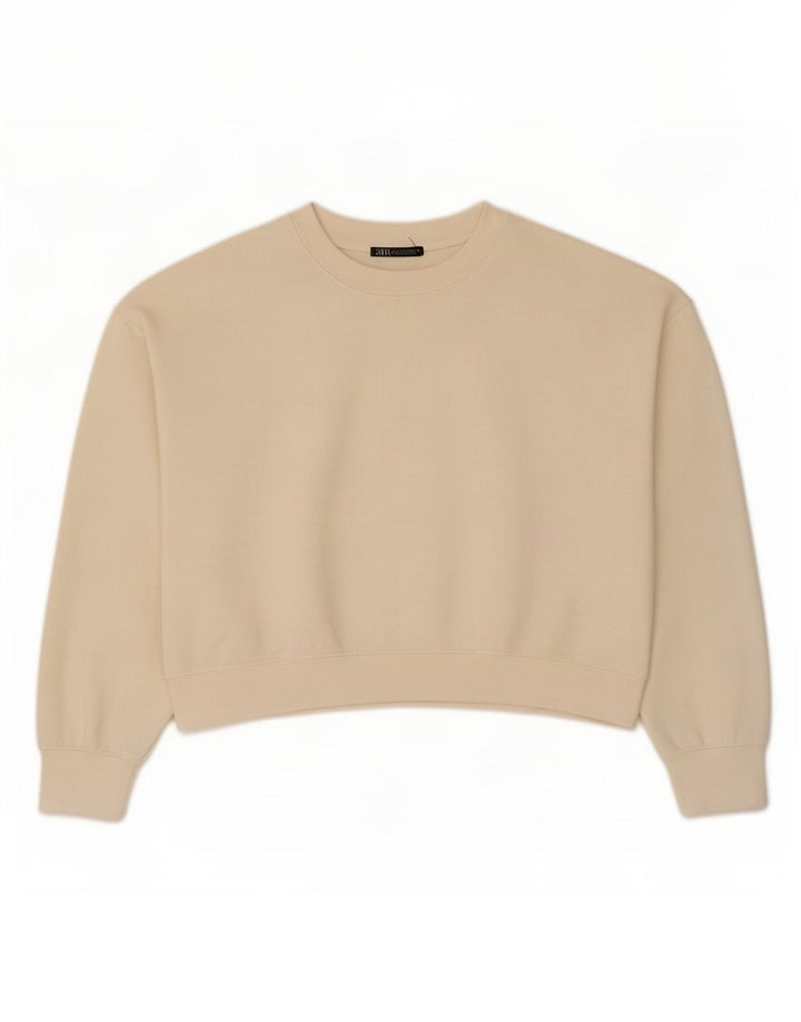 Женский укороченный свитшот оверсайз Zara UK 14, средний, белый цвет